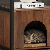 Table de chevet pour chat 3 niveaux style Mid-Century avec bac à litière dissimulé, cadre en métal noir, table de chevet en bois OEM ODM