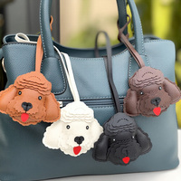 Porte-clés en cuir PU tête de caniche 3D, breloque chiot Teddy, cordon de téléphone, pendentif pour téléphone portable, breloque de sac, support de rétroviseur de voiture, cadeau Kawaii