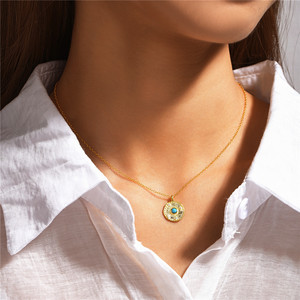 Collier ras-de-cou CANNER en argent sterling S925 avec pendentif disque motif tournesol et pierre turquoise, idéal pour femme, cadeau - Product Image 6