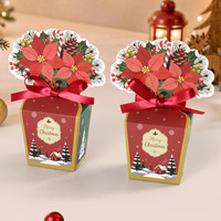 Boîte cadeau décorative de Noël Amaryllis avec ruban et nœud, carton blanc, emballage cadeau de Noël, stock de 10 pièces par paquet