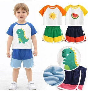 Ensembles de vêtements pour enfants personnalisés d'été en gros, motifs de dessins animés variés, tenues à manches courtes et sans manches en coton - Product Image 2