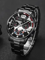 Ensemble de montres analogiques à quartz en alliage tendance pour homme avec bracelet, collier, bague, fonction calendrier, cadeau pour la fête des pères, anniversaire, FD058