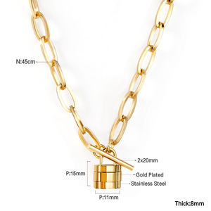 Collar con Colgante de Candado de Acero Inoxidable, Chapado en Oro de 18k, Cadena Geométrica, Accesorio de Moda Unisex - Product Image 5