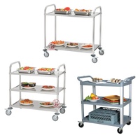 Vente en gros d'usine Chariot de service de cuisine à 2 niveaux en acier inoxydable SS 430 Chariot de restaurant d'hôtel et de restaurant pour servir et transférer