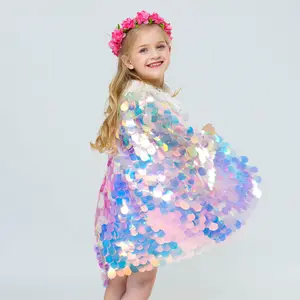 Rarewe Hot Sale Kids girl Sequined Mermaid Capes Children Cloak for Festival Holiday Wear Cape Fancy Dress Costume