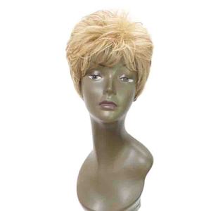 Novità del Commercio All'ingrosso del Fornitore Sintetico Nero Donne Disordinato Dritto Fatta a Macchina Frangia Luminoso di Colore Biondo <span class=keywords><strong>Bob</strong></span> Taglio Pixie Parrucca - Product Image 1