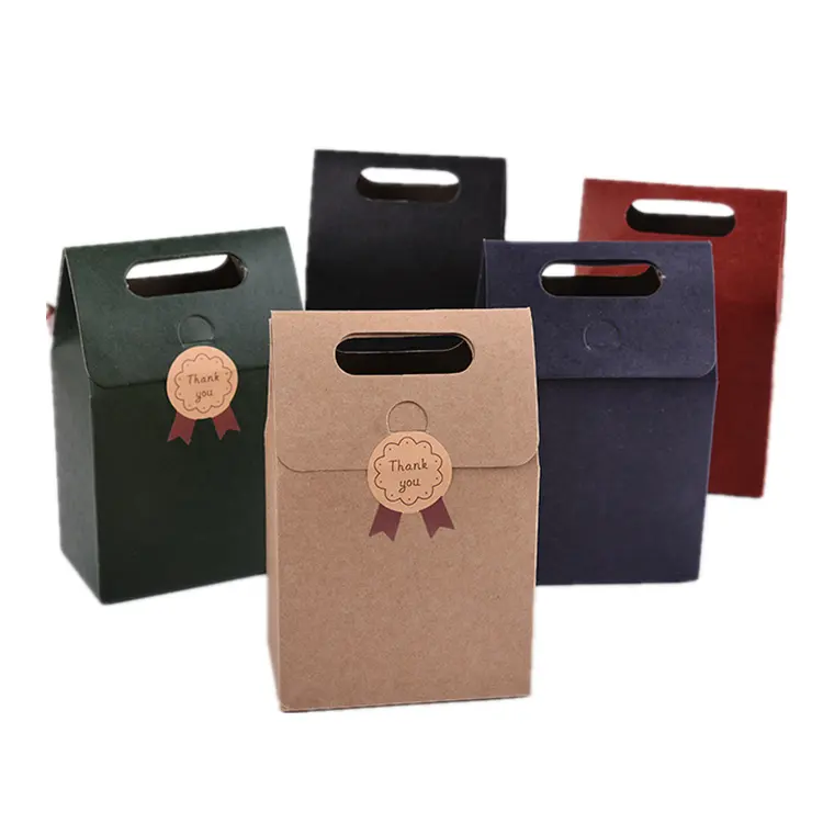 कस्टम एक्सपेरी क्राफ्ट ब्राउन उपहार पैकेजिंग बैग बिस्कुट फलों के साथ हैंडल