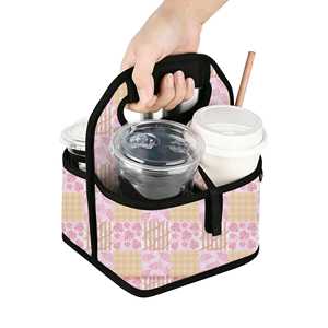 Portable Organizer Tote <strong>Bag</strong> for Hot Cold Drinks Reusable Hawaiian Palaka Print Cup Carrier Drink Holder Neoprene <strong>Picnic</strong> <strong>Bag</strong> - Product Image 1