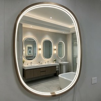 Miroir de salle de bain ovale LED de style hôtelier avec contour, bande lumineuse bicolore 20W, driver 24W, commande tactile et anti-buée