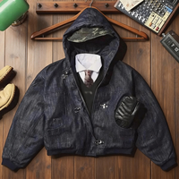 Veste bomber en jean de travail pour homme, style vintage japonais brut, avec boutons usés personnalisés, fermeture éclair, capuche et boucle de pompier