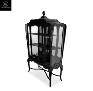 Bocadolobo Palace <strong>Display</strong> <strong>Case</strong> Glossy Black Solid Wood Tall <strong>Wine</strong> Cabinet Artistic Sideboard Dining Room Set Wall Furniture - Product Image 2