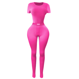 Conjunto de ropa de salón de 2 piezas personalizado para mujer, chándal de algodón, camisetas sólidas y mallas, conjunto de ropa de salón de dos piezas - Product Image 3