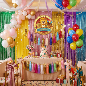 Décorations de chambre de mariage, de fête d'anniversaire et de scène, rideaux de pluie, ballons, pompons festifs colorés, meilleures ventes - Product Image 1