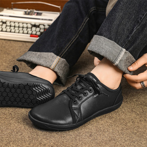 Chaussures pour hommes, chaussures larges pour hommes, chaussures minimalistes en cuir fendu, chaussures décontractées respirantes et confortables, chaussures marron, baskets de marche - Product Image 5
