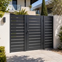 Portail d'entrée piétonnier moderne en aluminium avec boîte aux lettres, porte de sécurité à lattes verticales noires pour cour de villa de luxe