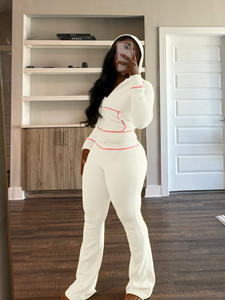 PASUXI personalizado sólido conjunto de mujer con capucha Tops pantalones acampanados trajes 2025 otoño Casual Street Baddie conjuntos de 2 piezas - Product Image 4