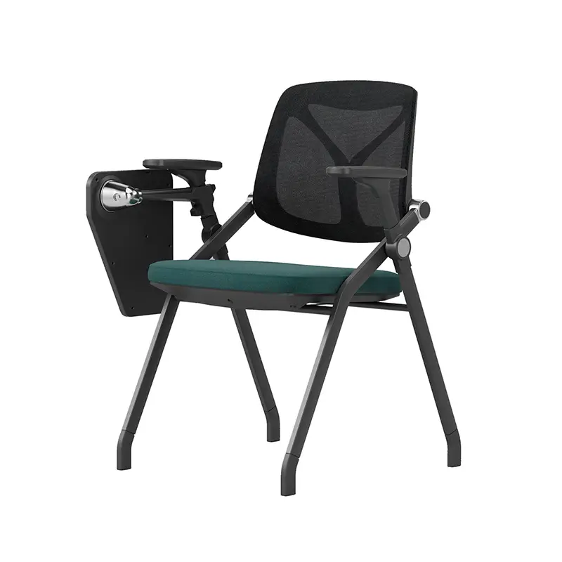 Silla de conferencia de reunión con estructura de acero con almohadilla de malla para personal, silla de entrenamiento de oficina sin ruedas