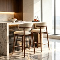 Tabourets de bar modernes en bois massif avec siège rembourré, repose-pieds, sans accoudoirs, pour îlot de cuisine, comptoir, bar, café, hôtel, restaurant, maison