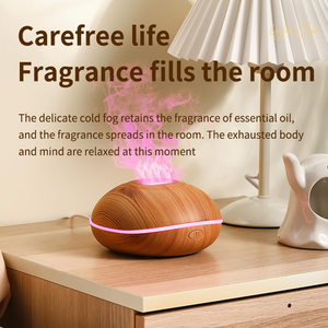 Diffuseur d'arômes électrique en bois avec simulation de flamme, humidificateur d'air électronique, diffuseur d'huiles essentielles à grain de bois pour la maison - Product Image 4
