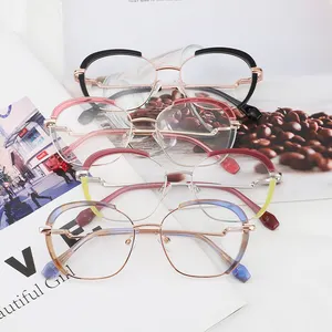 Óculos de liga feminino, óculos redondos de plástico ótico de acetato
