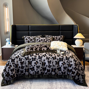 Mùa Đông Ấm Nâu In Bộ Đồ Giường 4 Pcs Thỏ Nhung Comforter Duvet Cover Ruffles Bộ Đồ Giường Thiết Lập Nhà Cung Cấp - Product Image 5