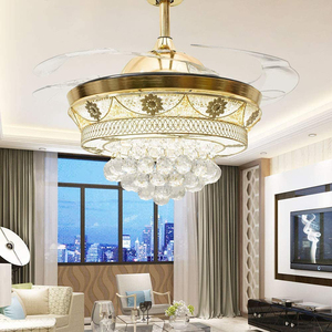 Ventilateur de plafond en cristal rétractable et réversible de 4 pouces avec télécommande et 3 lumières LED changeantes pour salon - Product Image 3