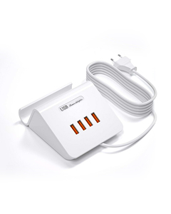 อะแดปเตอร์แปลงไฟ USB 4 พอร์ต เครื่องชาร์จตั้งโต๊ะ 5V/3A ชาร์จเร็ว ใช้ได้กับสมาร์ทโฟนทุกชนิด วัสดุเป็นมิตรกับสิ่งแวดล้อม ป้องกันไฟไหม้ - Product Image 1