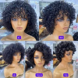 Peluca Afro Rizada Corta y Voluminosa, Estilo <span class=keywords><strong>Shaggy</strong></span>, Lista para Usar, Sin Pegamento, con Flequillo, 100% Cabello Humano, Pelucas Esponjosas Sin Pegamento - Product Image 6