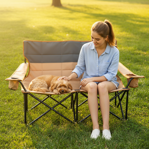 Chaise d'extérieur pliable rapide pour 2 personnes, cadre en acier au carbone, accoudoirs, portable, pliable, tissu Oxford - camping, pêche, atelier, extérieur - Product Image 4