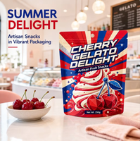 Sachet Doypack personnalisé imprimé numériquement, finition mate, 250g, pour emballage alimentaire de cerises, gelato, fruits, bonbons