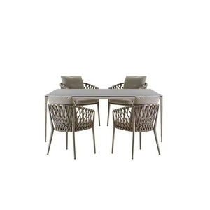 Sillas de Comedor de Cuerda de Aluminio Apilables para Exterior al por Mayor para Patio, Fiesta, Bistró Francés, Cafetería, Hotel, Jardín y Restaurante - Product Image 2