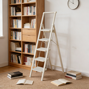 Scala a 5 Gradini in Acciaio Moderna con Corrimano, Design Pieghevole <span class=keywords><strong>per</strong></span> Uso Domestico e Facile Conservazione - Product Image 2