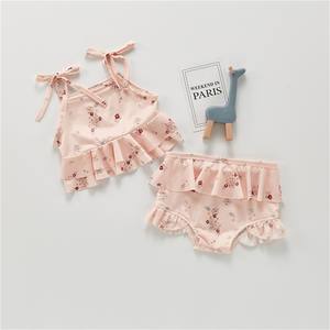 Traje de baño personalizado con logotipo para niñas, conjunto de <span class=keywords><strong>Bikini</strong></span> con estampado Floral de limón y volantes, traje de baño para niños pequeños - Product Image 4