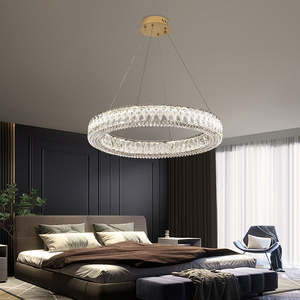 Candelabro de anillo de cristal moderno, luz colgante Circular de tira larga, altura ajustable para comedor, medio para hoteles, restaurantes - Product Image 5