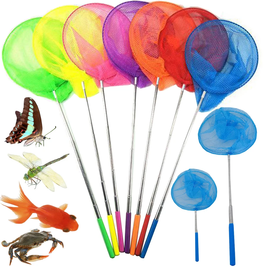 Wholesale Colorful Shrimp Insect Dragonfly Butterfly Fish Catcher Play Net Toys with Handle for Children Summer Beach Game