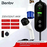 Chargeur EV portable Type 2 CEE 32A 7,4 kW AC, câble de charge EV avec écran LCD, étanche IP55, charge programmée pour voiture électrique