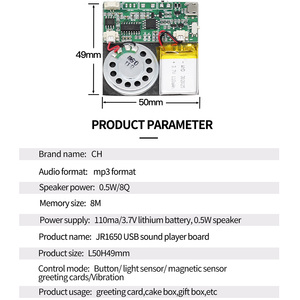Module sonore PCB enregistrable MP3 8M avec téléchargement USB pour cartes de vœux de Noël/Nouvel An, haut-parleur à piles au lithium - Product Image 3