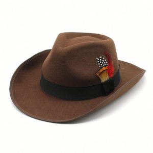 2023 New Arrival Cowboy <b>Hat</b> Decorated with Feather and Binding Ribbon Versatile <b>for</b> Casual Outdoor Party Travel - Product Image 1