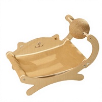 3-in-1 Luxus-Katzenliege aus Holz: Mini-Strandliege mit Kratzspielzeug, Ball und waschbarer, erhöhter Hängematte im Karton