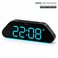 Réveil numérique LED géométrique moderne AIKS avec port de charge USB pour téléphone, lumière d'ambiance, minuteur 99 minutes, double alarme OEM ODM