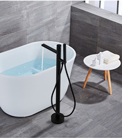 Robinet de baignoire sur pied en laiton noir mat avec bec pivotant et douchette à main, débit de 6,5 GPM