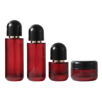 Juego de Envases Cosméticos de Vidrio Recargables con Logotipo Personalizado, Elegantes Botellas y Frascos Rojos con Tapa de Cúpula Negra para Suero, Aceite Esencial y Crema Hidratante