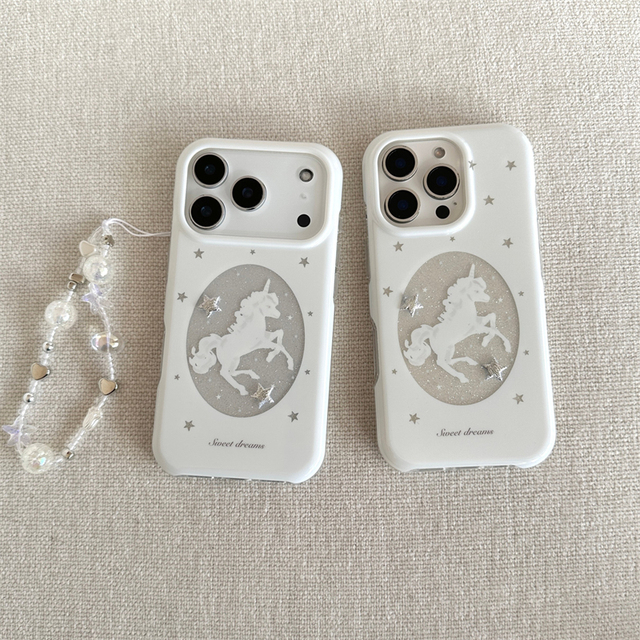 White Glitter Stereo pony Phone case for iPhone 17 16 Pro Max 15 14 13 12 11 Protective Cover Quality Guaranteed