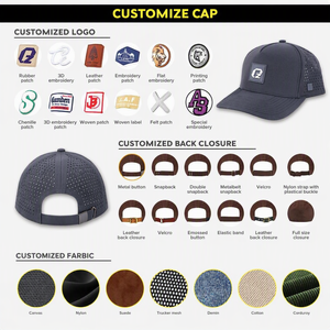 Gorra de Béisbol Deportiva Resistente al Agua para Hombre, con Perforaciones Cortadas con Láser, 5 Paneles, Poliéster, Logotipo Personalizado - Product Image 6