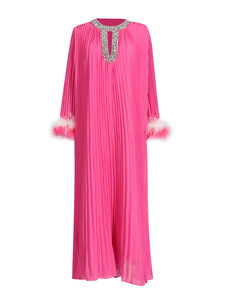 Abito lungo <span class=keywords><strong>da</strong></span> donna autunnale vintage traspirante con strass e plissettature, in tessuto tinta unita, modello A-line, <span class=keywords><strong>casual</strong></span> ed elegante per la <span class=keywords><strong>sera</strong></span> - Product Image 5