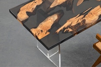 Table tendance en bois d'olivier et résine époxy quadrate complète - Table à manger et à thé en bois massif avec bloc de résine unique