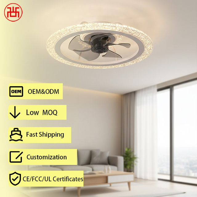 Modern 6-Speed LED Plastic Ceiling Fan Light Stepless Dimming White Crystal 5 Blades Silent BLDC Motor Smart Electric Outdoor