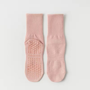 High Quality Designer Custom Crew Grip <b>Socks</b> – Double Line Floral Pattern Embroidery Logo Yoga Pilates <b>Socks</b> for Women - Product Image 3
