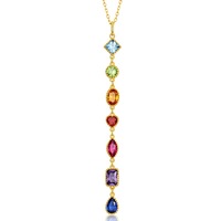 Collier Y-Drop Lariat Vintage en Argent Sterling 925 Plaqué Or 10K avec Zircons Multicoupe Arc-en-ciel et Milgrain – Bijoux Fins pour Femme