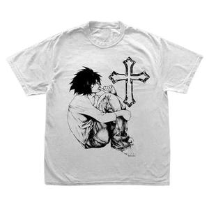 T-shirt vintage con grafica anime, T-shirt L Lawliet, Maglietta <span class=keywords><strong>Death</strong></span> <span class=keywords><strong>Note</strong></span>, Maglietta manga anime, Abbigliamento anime, Top streetwear da uomo e da donna - Product Image 1